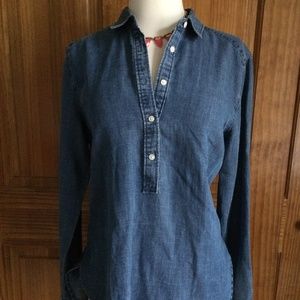 Loft Linen-Blend Denim-Look Popover Tunic, Small